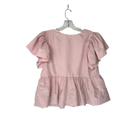 Express Pink Dressy Short Sleeve Ruffle Square Neck Baby Doll Blouse Size Large - Picture 5 of 8